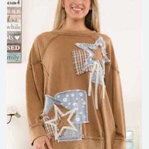 Blue Velvet Wish Upon a Star Washed Brown Sweater